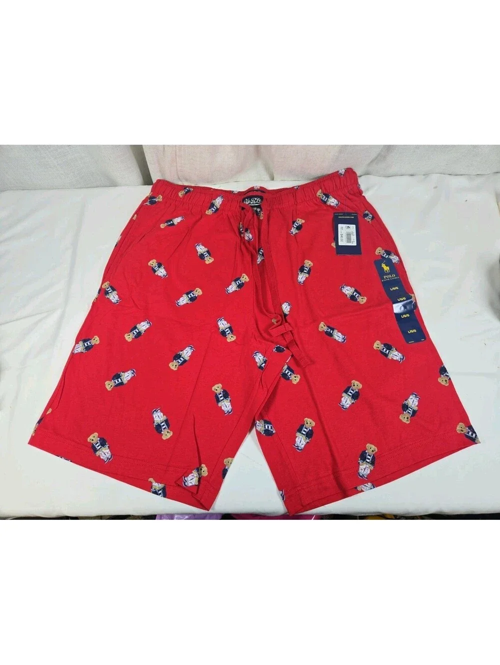 Polo Ralph Lauren Men's Red Polo Bear Graphic Jersey Sleep Shorts Large